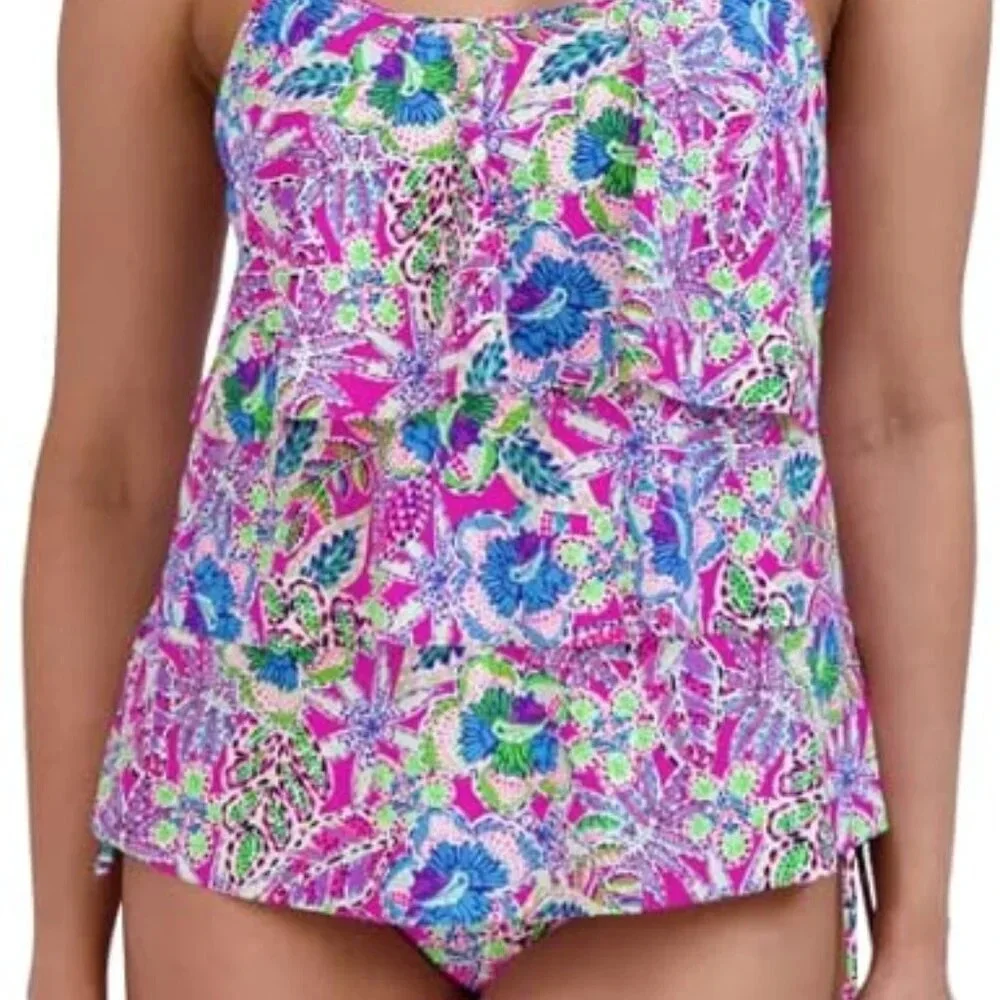NWT Stella Parker Collection Plus Size Multicolor Floral Two Piece Swim Size 18W